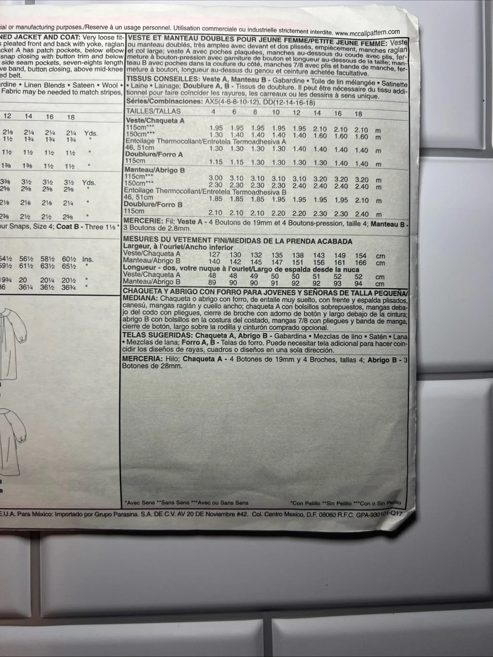 McCall’s M5765 Sewing Pattern AX5 Women’s Fashion Pattern